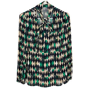 Rapsodia Blouse Top Womens Medium Large Green Retro Cma Constance Geo Blouse